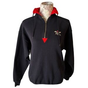 Vintage Holiday Black Quarter Zip Sweatshirt Red Collar Embroidered Holly M